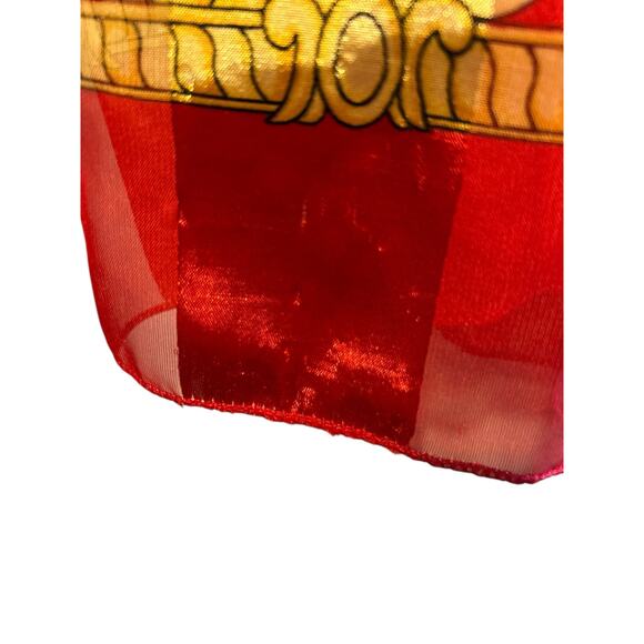 Scarf Shawl Neck Head Red Gold Square Silk Damask Vertical Striped 40" x 40" - Picture 7 of 7